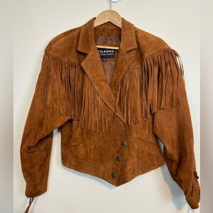 Vintage Wilsons Leather Caramel Suede Fringe Leather Jacket Size Large